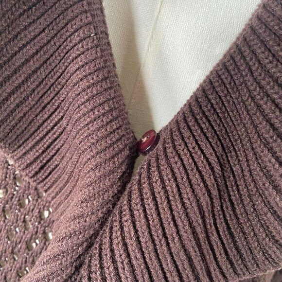 Vintage Open Front Crochet Ruffle Cardigan Size Medium 99s Faded Glory - Picture 3 of 9